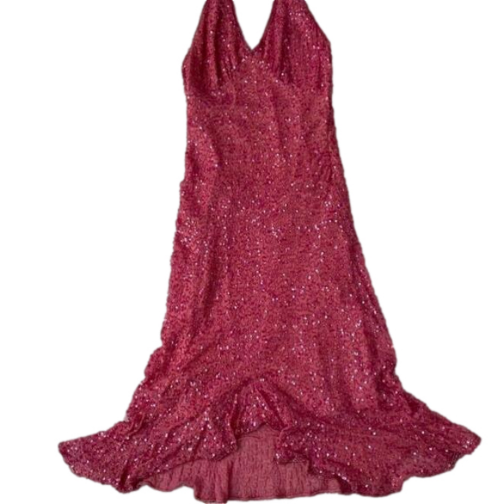 Adrianna Papell Hot Pink Sequin Halter Mermaid Dress – Formal/Cocktail - Picture 4 of 10